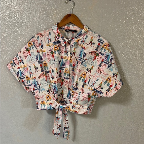 Zara Multicolor Graphic Button Down Shirt 100% cotton - Picture 1 of 10